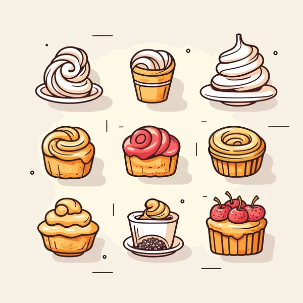 Eine Reihe Von Verschiedenen Arten Von Cupcakes — Stockvektor