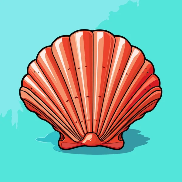 Red Scallop Shell Blue Background — Stock Vector