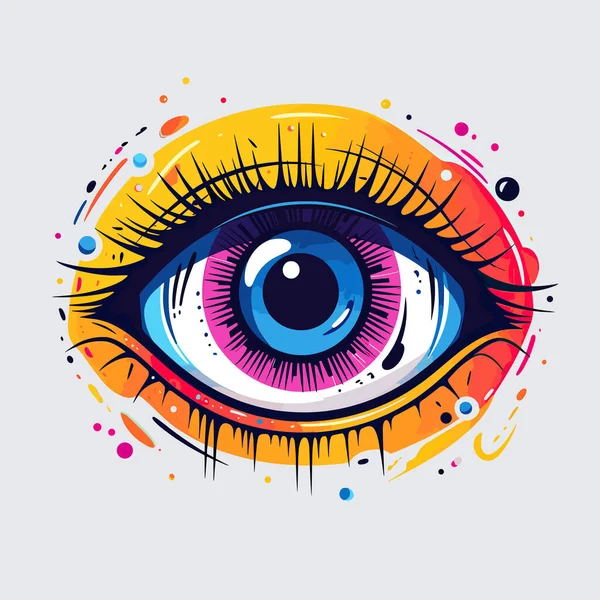 Глаз Красочными Брызгами Краски Нем — стоковый вектор
