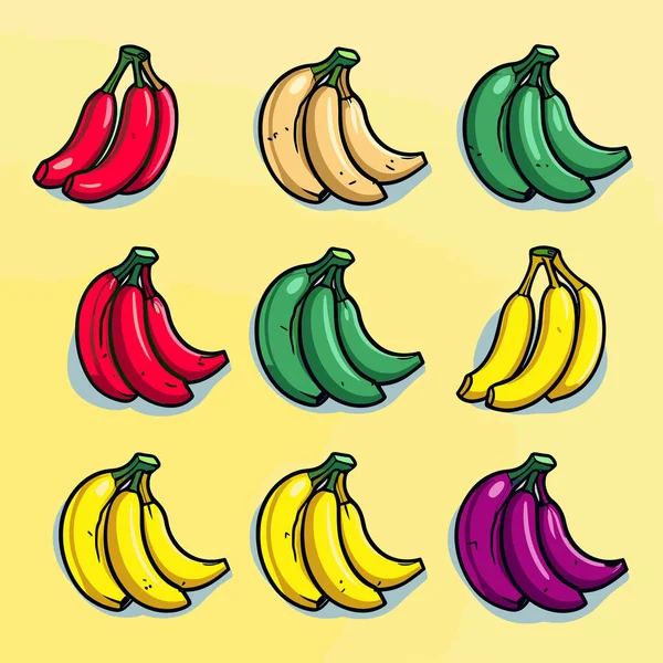 Monte Bananas Coloridas Diferentes Fundo Amarelo — Vetor de Stock