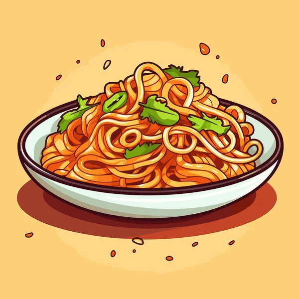 Plate Spaghetti Parsley Top — Stock Vector