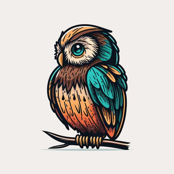 Owl Sitting Top Tree Branch — Stock Vector