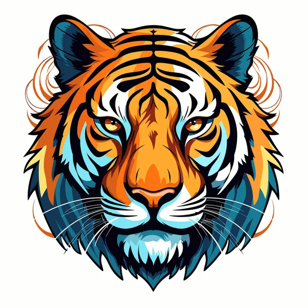 Głowa Tygrysa Niebiesko Pomarańczowym Tłem — Wektor stockowy