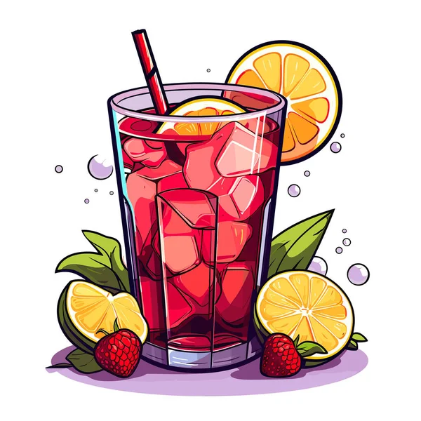 Ein Glas Eistee Mit Zitronen Und Erdbeeren — Stockvektor