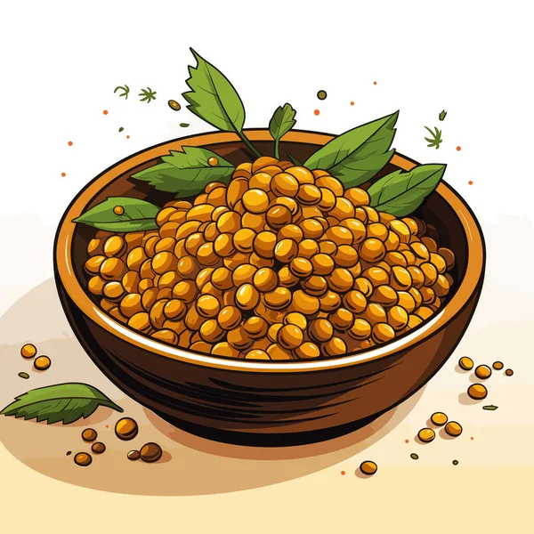 緑の葉を持つひよこ豆のボウル — ストックベクタ