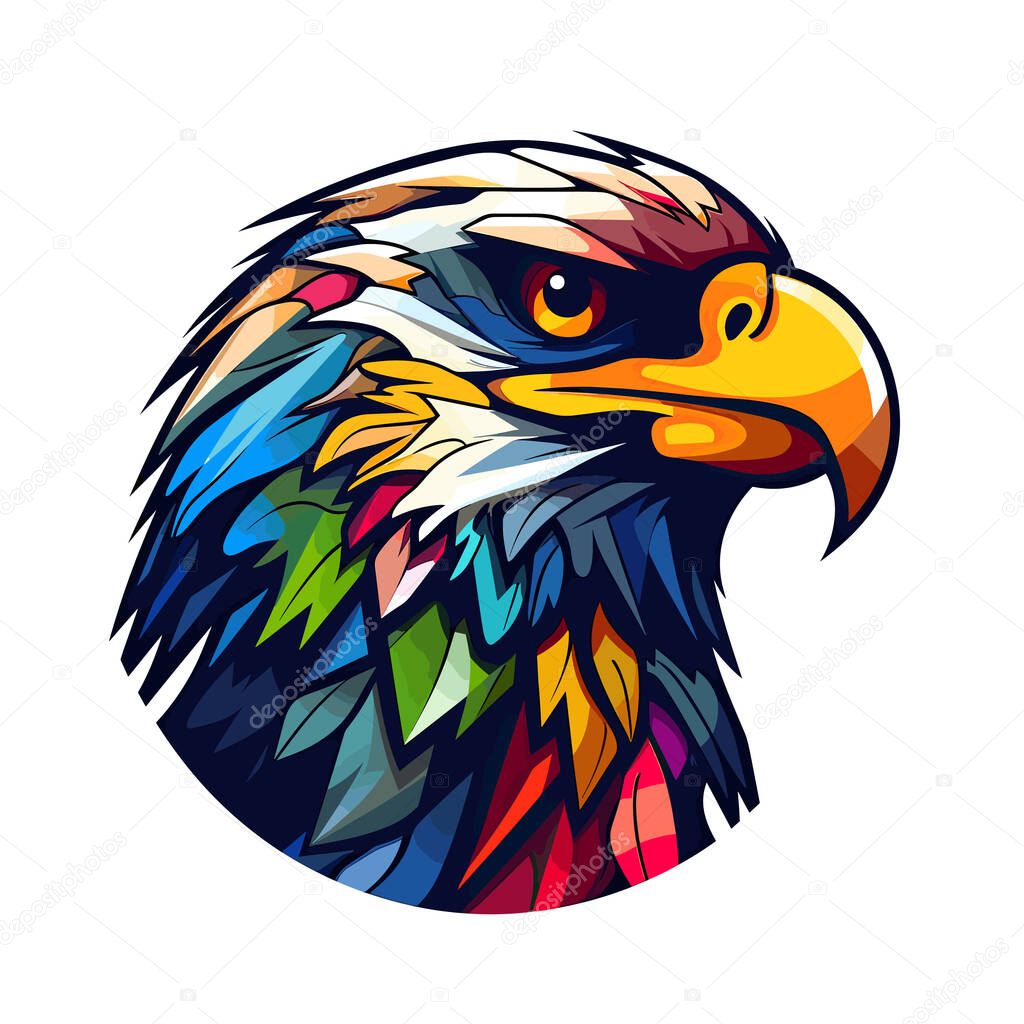 A colorful eagle head on a white background
