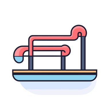 Boruları ve boruları olan bir tekne.