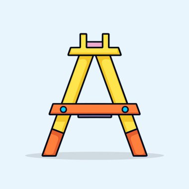 Sarı ve turuncu ahşap sehpa mavi arka planda duruyor.