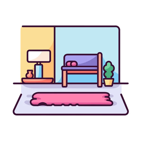 Une Chambre Avec Lit Tapis — Image vectorielle