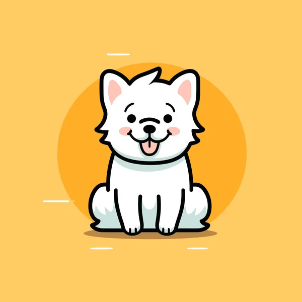 黄色い背景の上に白い犬が座っている — ストックベクタ