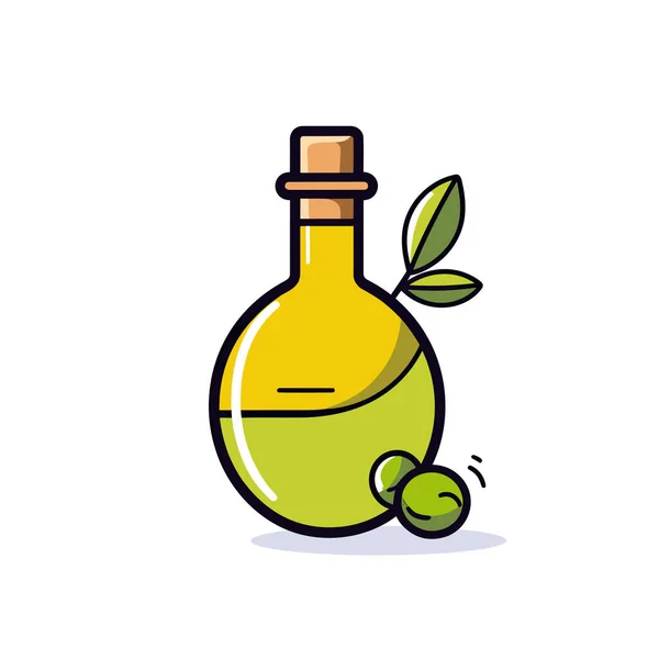 Eine Flasche Olivenöl Mit Einem Zweig Oliven — Stockvektor