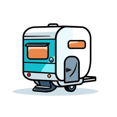 Yerde mavi beyaz bir römork var.