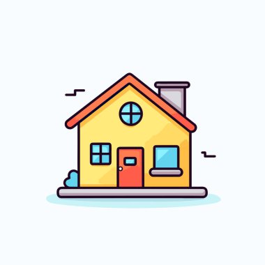 Kırmızı kapısı ve bacası olan sarı bir ev.