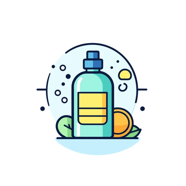 Una Botella Agua Algo Fruta Plato — Vector de stock