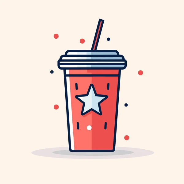 Eine Rote Tasse Mit Einem Strohhalm Und Einem Stern Darauf — Stockvektor