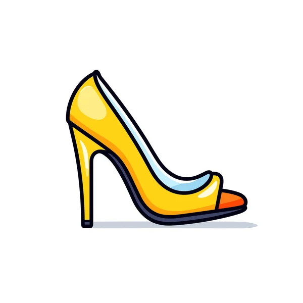 Ein Gelber Schuh Mit Hohen Absätzen Und Orangefarbenem Unterteil — Stockvektor