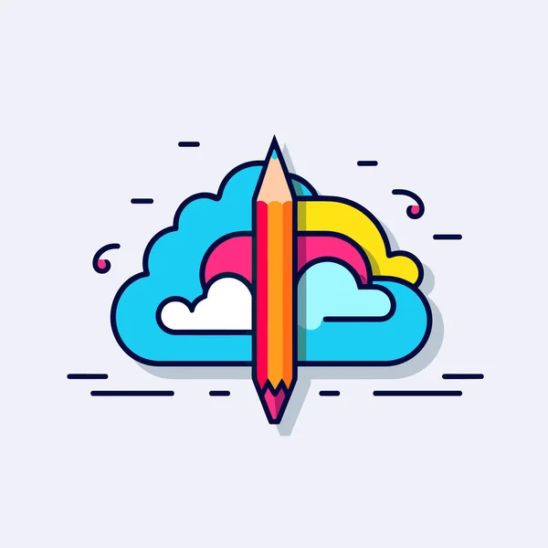 Ένα Μολύβι Ζωγραφίζει Ένα Σύννεφο Ένα Πολύχρωμο Μολύβι — Διανυσματικό Αρχείο