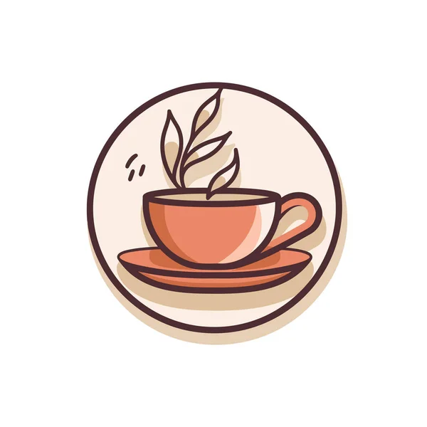 Une Tasse Café Avec Une Feuille Sur Dessus — Image vectorielle