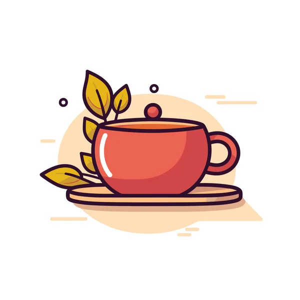 茶杯茶托上有叶子的茶 — 图库矢量图片