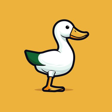 Sarı arka planda yeşil gagalı beyaz bir ördek.