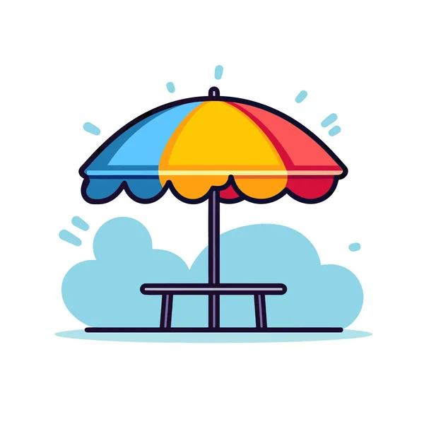 Bankın Üstünde Renkli Bir Şemsiye Oturuyor — Stok Vektör