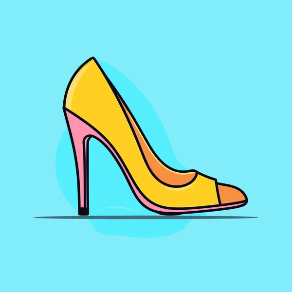 Ein Gelber Schuh Mit Hohen Absätzen Auf Blauem Hintergrund — Stockvektor