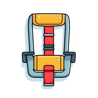 Kancaya asılı sarı ve kırmızı bir sırt çantası.