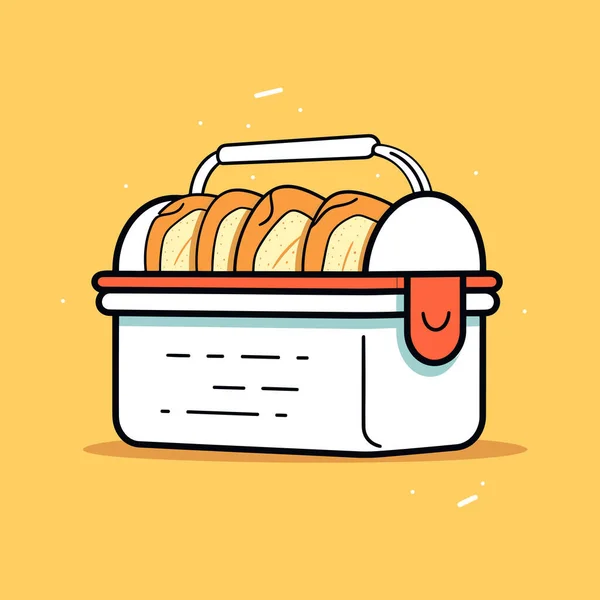 Ein Weißer Behälter Mit Brot Auf Gelbem Hintergrund — Stockvektor