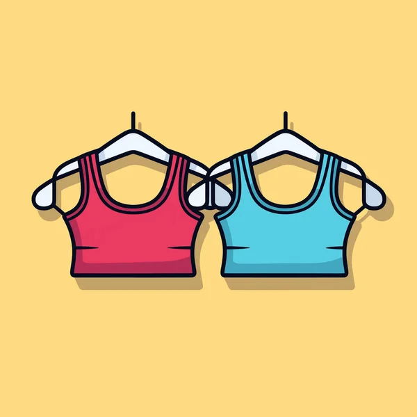 Δύο Γυναικείες Μπλούζες Κρέμονται Μια Γραμμή Ρούχων — Διανυσματικό Αρχείο