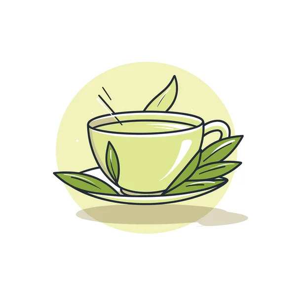 Cup Tea Leaf Saucer — Stock Vector