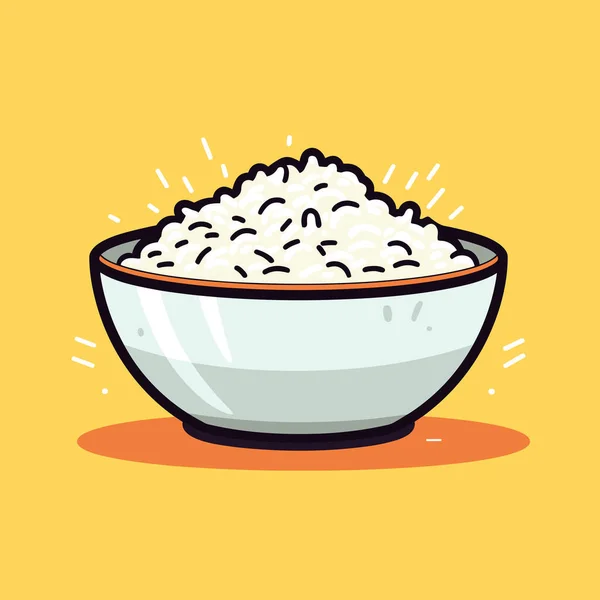 Mísa Rýže Žlutém Pozadí — Stockový vektor