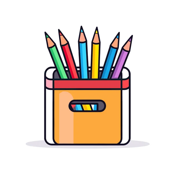 Pencil Holder Filled Colored Pencils — Stock Vector