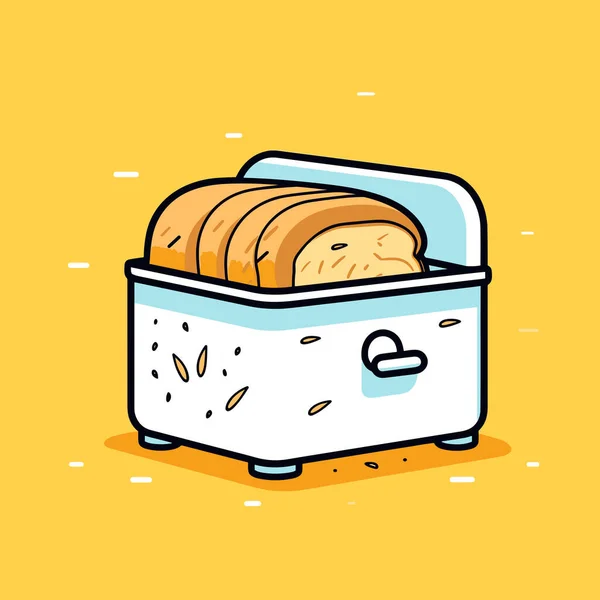黄色の背景にトースターでパンのローフ — ストックベクタ