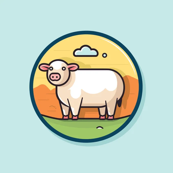 Une Vache Blanche Debout Sur Champ Vert — Image vectorielle