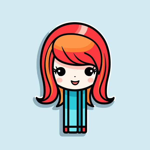 Kırmızı Saçlı Mavi Gömlekli Küçük Bir Kız — Stok Vektör