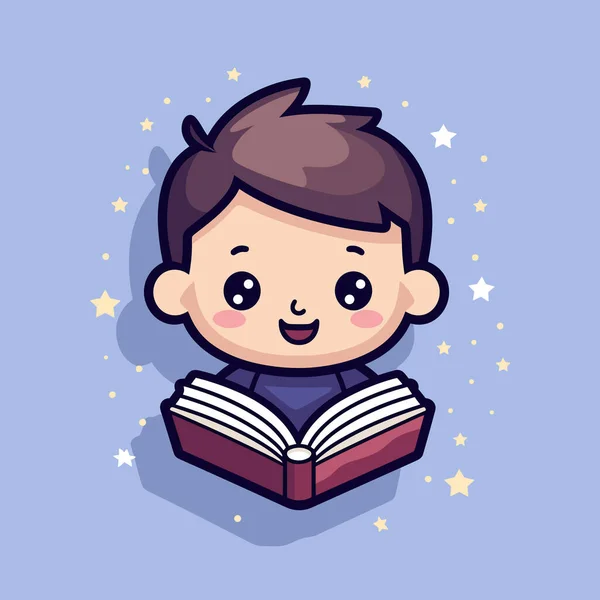 Ein Junge Liest Ein Buch Mit Sternen Sich — Stockvektor