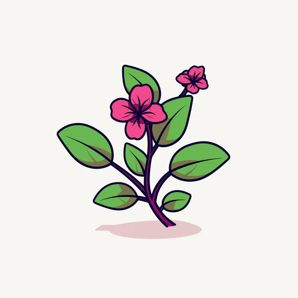 Eine Rosa Blume Mit Grünen Blättern Auf Weißem Hintergrund — Stockvektor