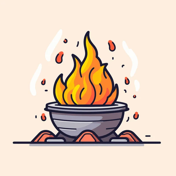 Eine Mit Feuer Gefüllte Schale Sitzt Auf Einem Tisch — Stockvektor