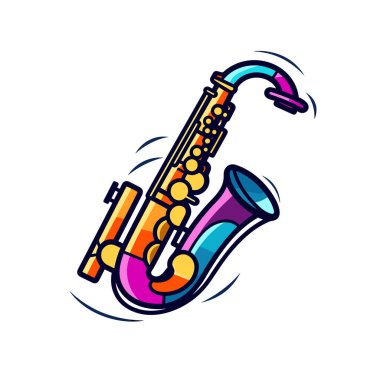 Trompeti olan renkli bir müzik aleti.