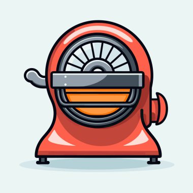 Üzerinde vantilatör olan kırmızı bir makine.