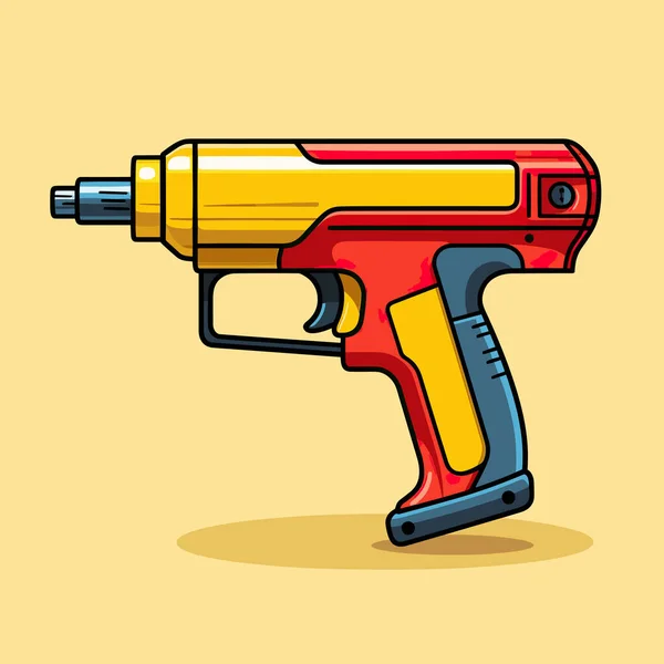Sarı Arka Planda Sarı Kırmızı Bir Oyuncak Silah — Stok Vektör