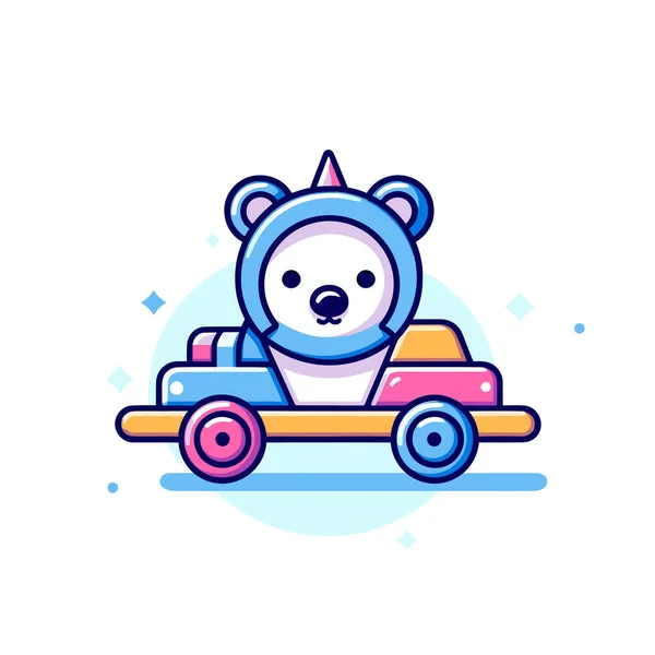 Urso Dos Desenhos Animados Montando Carro Brinquedo —  Vetores de Stock