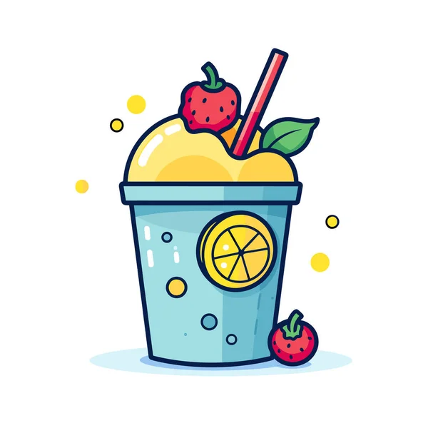 Чашка Мороженого Клубникой Ломтиком Лимона — стоковый вектор