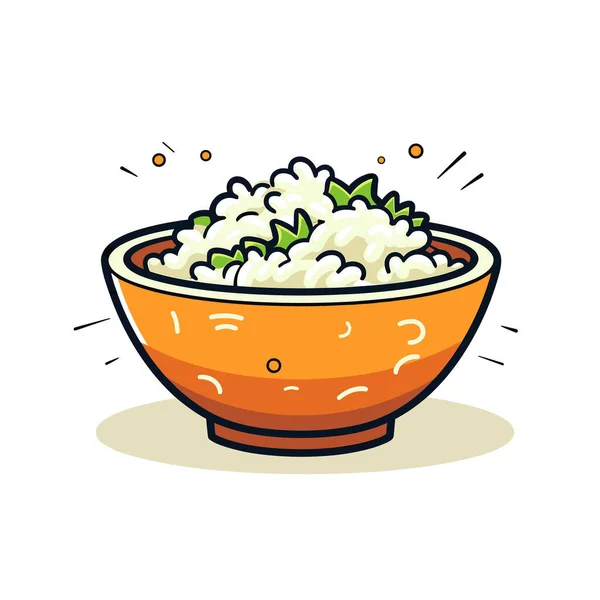 Eine Schüssel Reis Mit Einem Grünen Blatt Obendrauf — Stockvektor