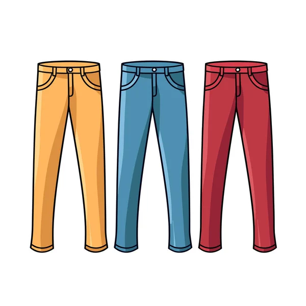 Tre Olika Färgade Jeans Vit Bakgrund — Stock vektor