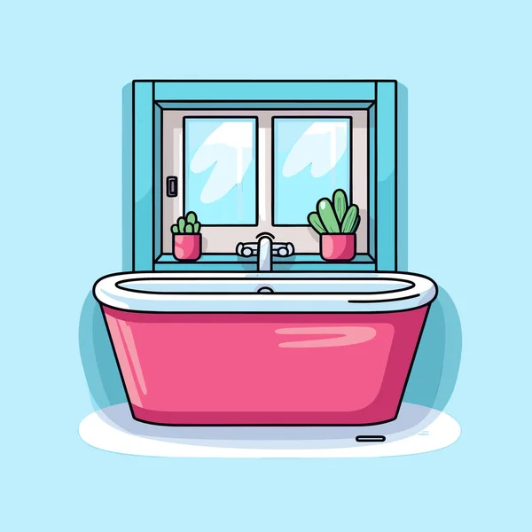 一个粉色浴缸坐在窗边 — 图库矢量图片