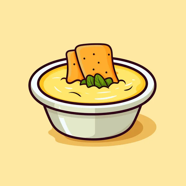 Eine Schüssel Suppe Mit Zwei Brotstücken Darauf — Stockvektor