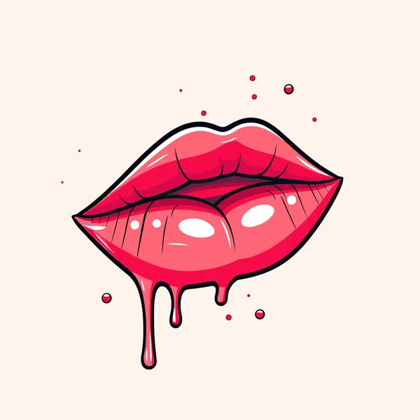 Een Roze Lip Met Druipend Bloed Erop — Stockvector