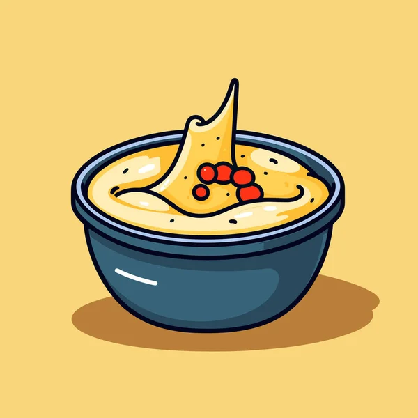Mangkuk Sup Dengan Sepotong Roti Dalamnya - Stok Vektor