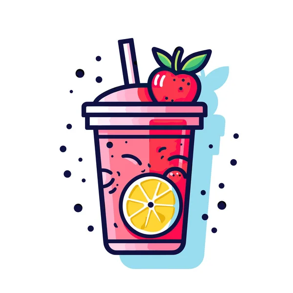 Drink Strawberries Lemon Slice — Stock Vector